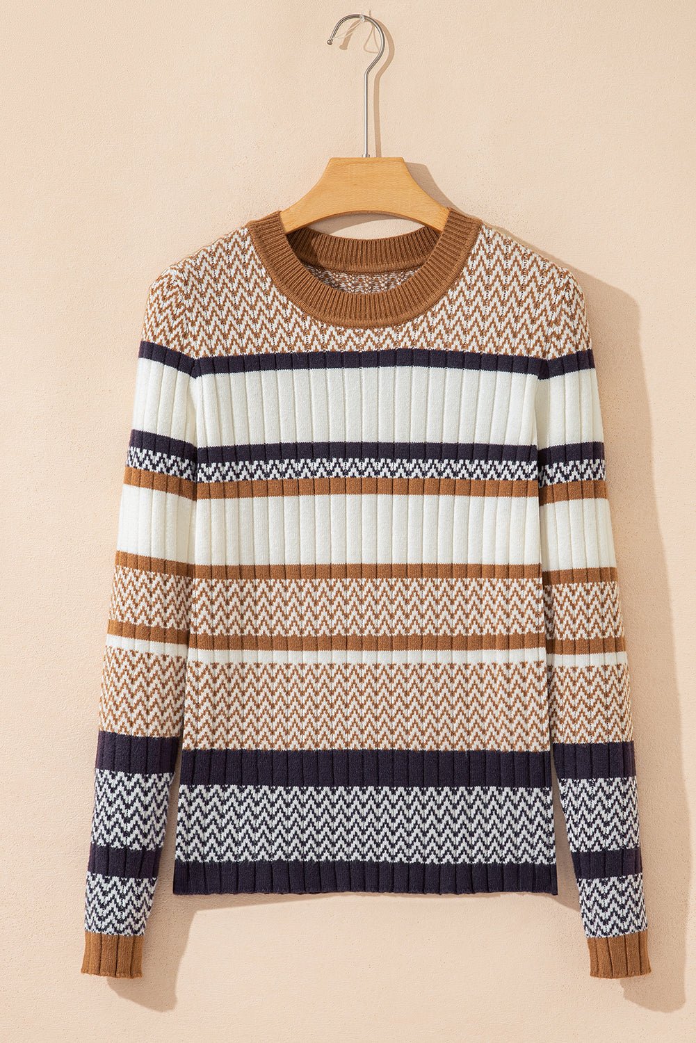 Stripe Ribbed Knit Trim Sweater - Rooted & Reckless Co.