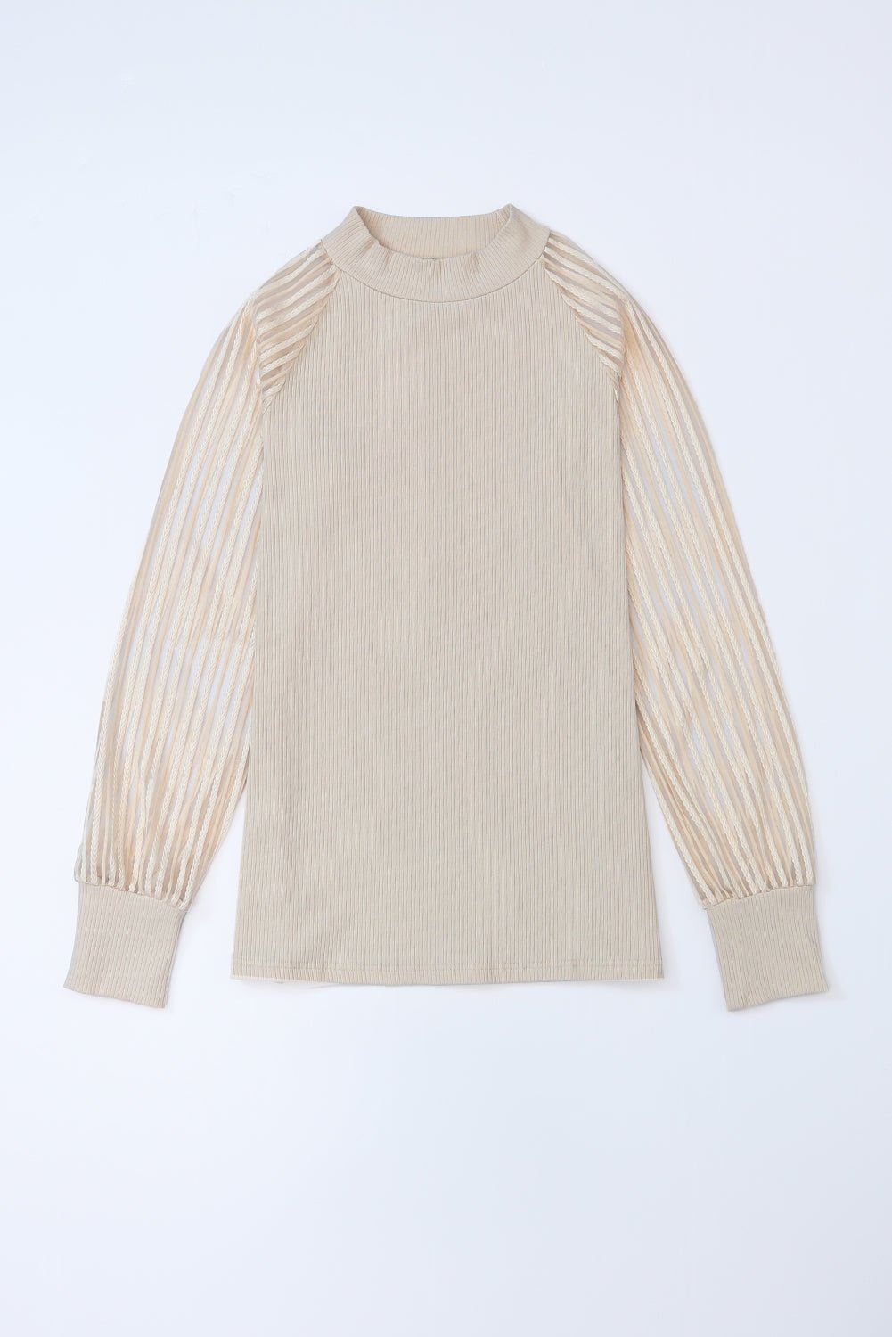 Stripe Ribbed Mesh Long Sleeve Crewneck Top - Rooted & Reckless Co.