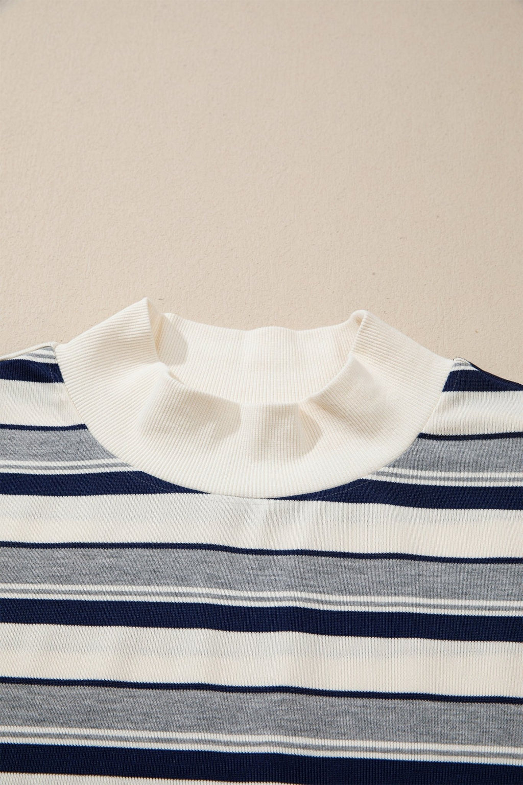 Stripe Ribbed Mock Neck Long Sleeve Sweatshirt - Rooted & Reckless Co.