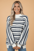 Stripe Ribbed Mock Neck Long Sleeve Sweatshirt - Rooted & Reckless Co.