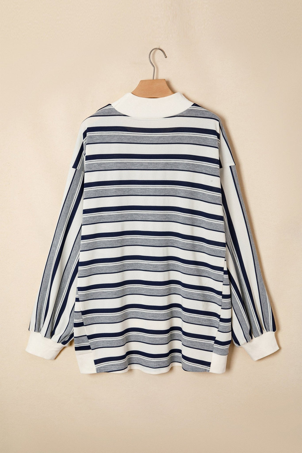 Stripe Ribbed Mock Neck Long Sleeve Sweatshirt - Rooted & Reckless Co.