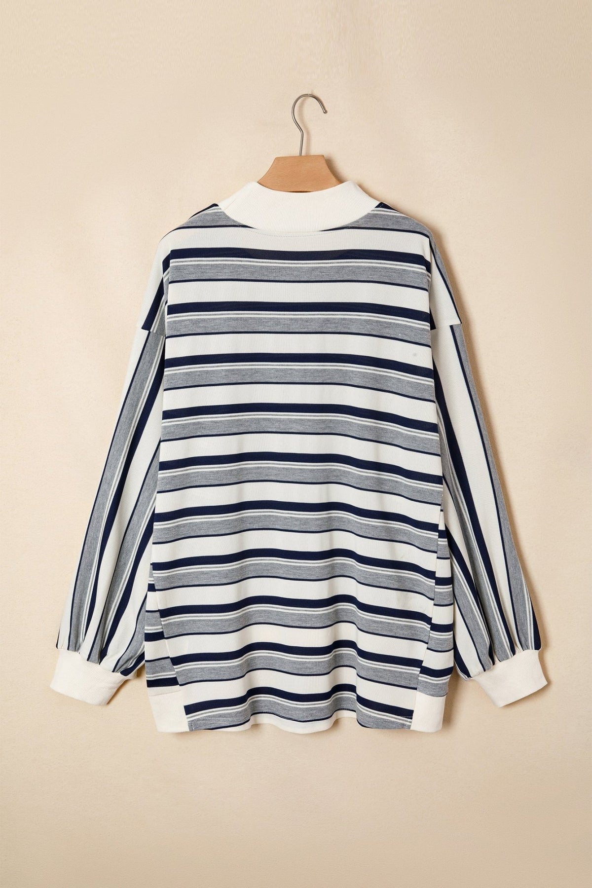 Stripe Ribbed Mock Neck Long Sleeve Sweatshirt - Rooted & Reckless Co.