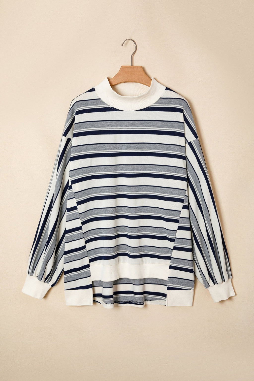 Stripe Ribbed Mock Neck Long Sleeve Sweatshirt - Rooted & Reckless Co.