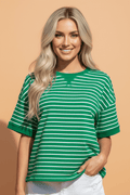 Stripe Ribbed Patchwork Short Sleeve Tee - Rooted & Reckless Co.