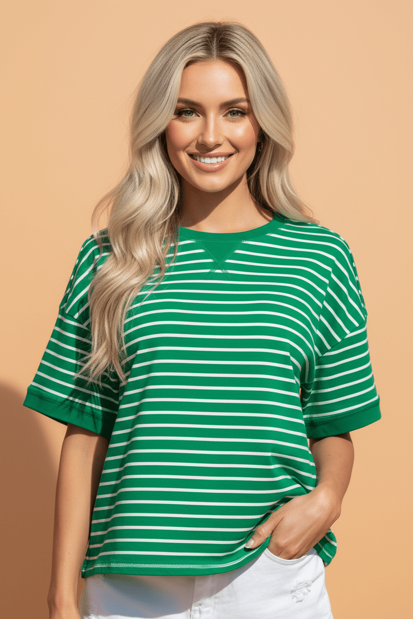 Stripe Ribbed Patchwork Short Sleeve Tee - Rooted & Reckless Co.