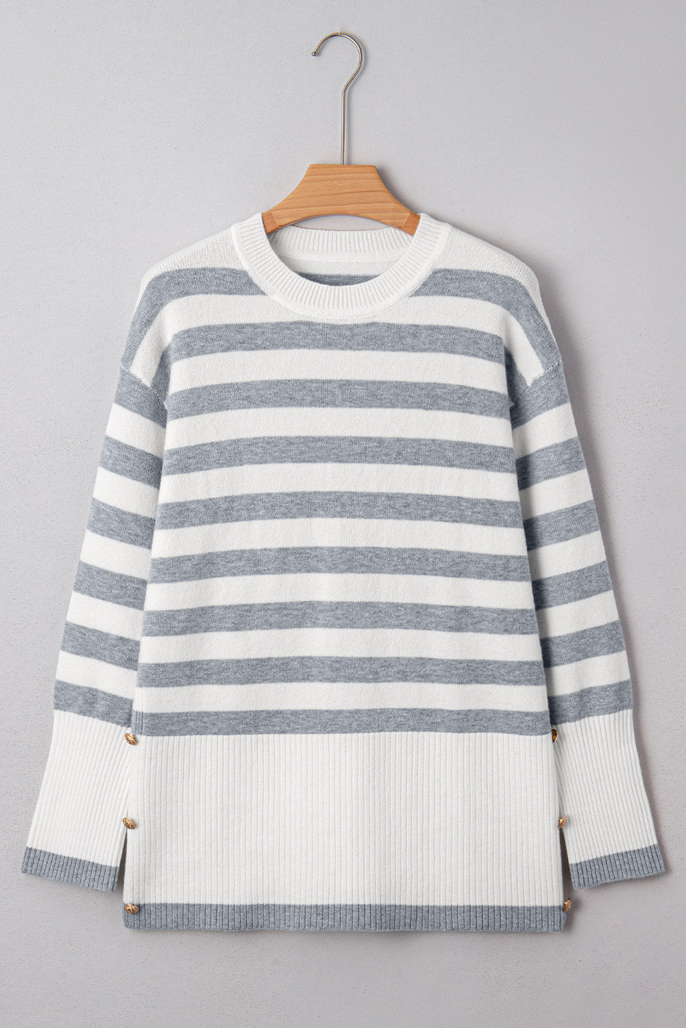 Stripe Ribbed Side-Button Drop Shoulder Sweater - Rooted & Reckless Co.