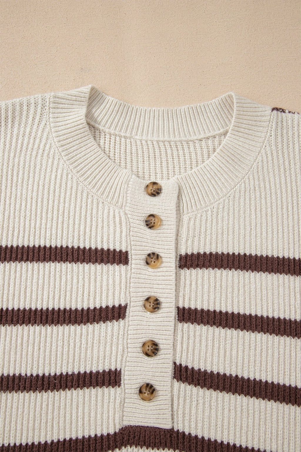 Stripe Ribbed Slouchy Drop Shoulder Henley Sweater - Rooted & Reckless Co.