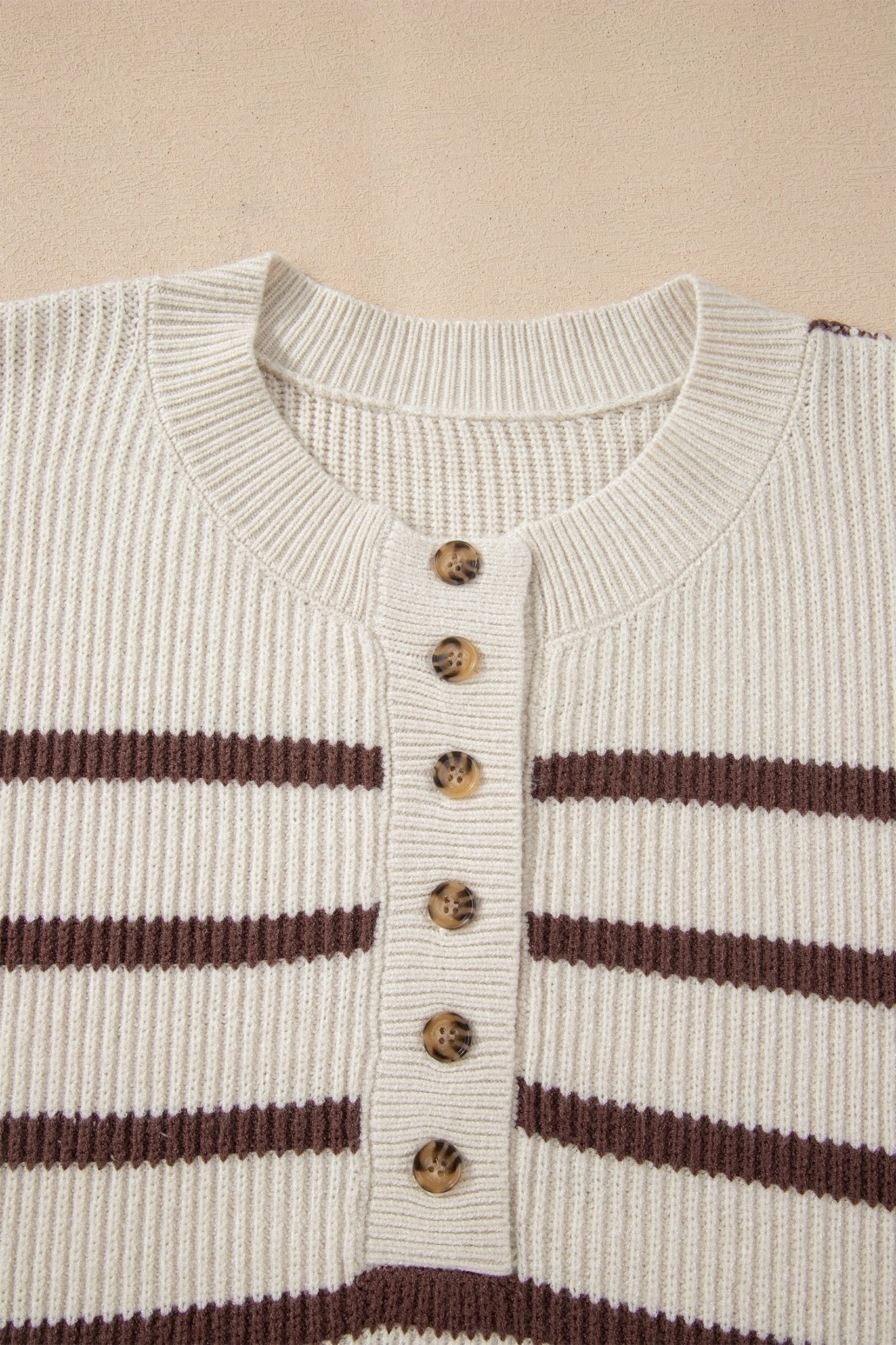 Stripe Ribbed Slouchy Drop Shoulder Henley Sweater - Rooted & Reckless Co.
