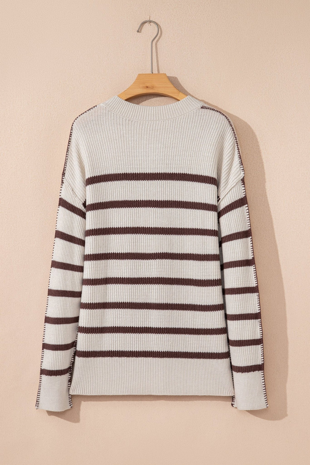 Stripe Ribbed Slouchy Drop Shoulder Henley Sweater - Rooted & Reckless Co.