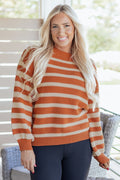 Stripe Ribbed Trim Drop Shoulder Sweater - Rooted & Reckless Co.