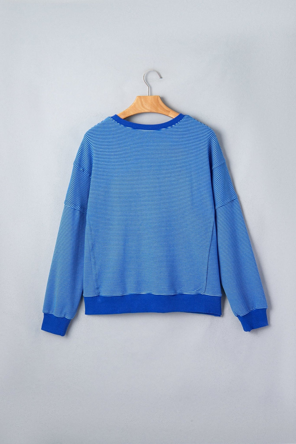 Stripe Ribbed Trim Long Sleeve Pullover Top - Rooted & Reckless Co.