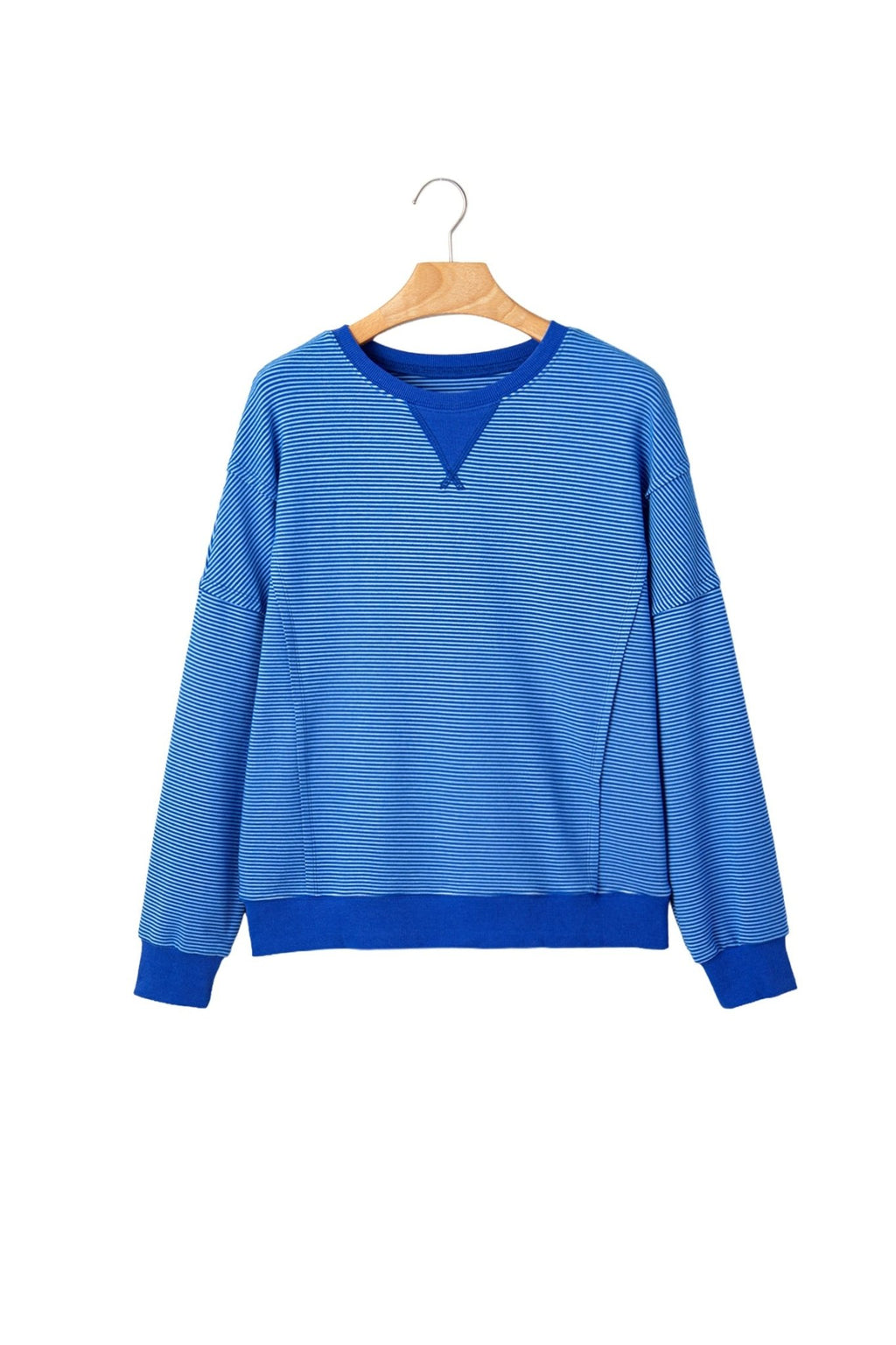 Stripe Ribbed Trim Long Sleeve Pullover Top - Rooted & Reckless Co.