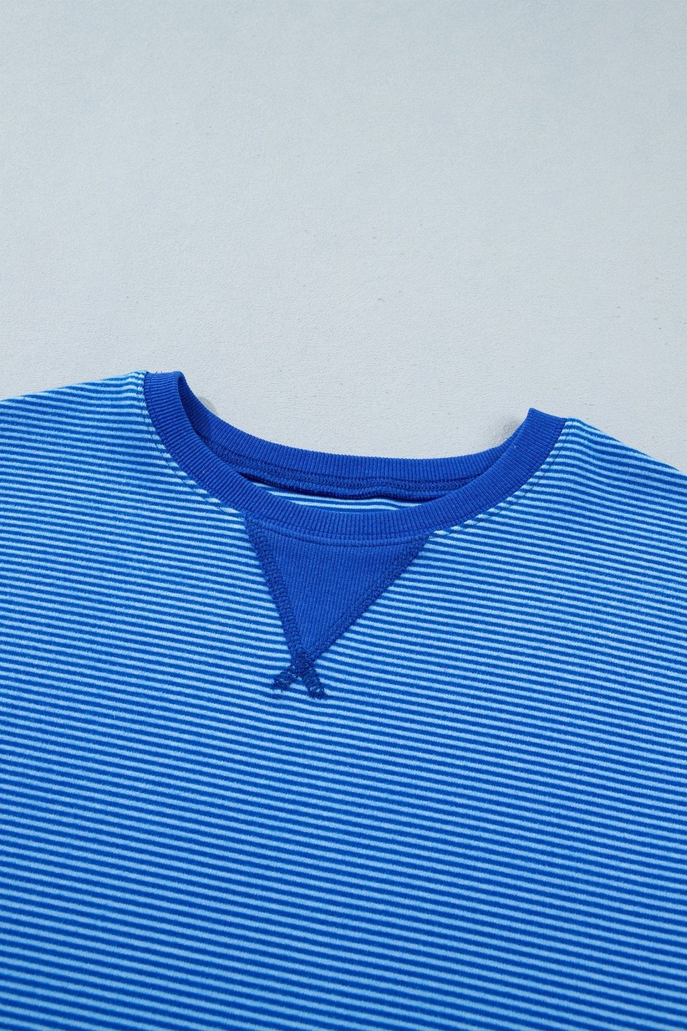 Stripe Ribbed Trim Long Sleeve Pullover Top - Rooted & Reckless Co.