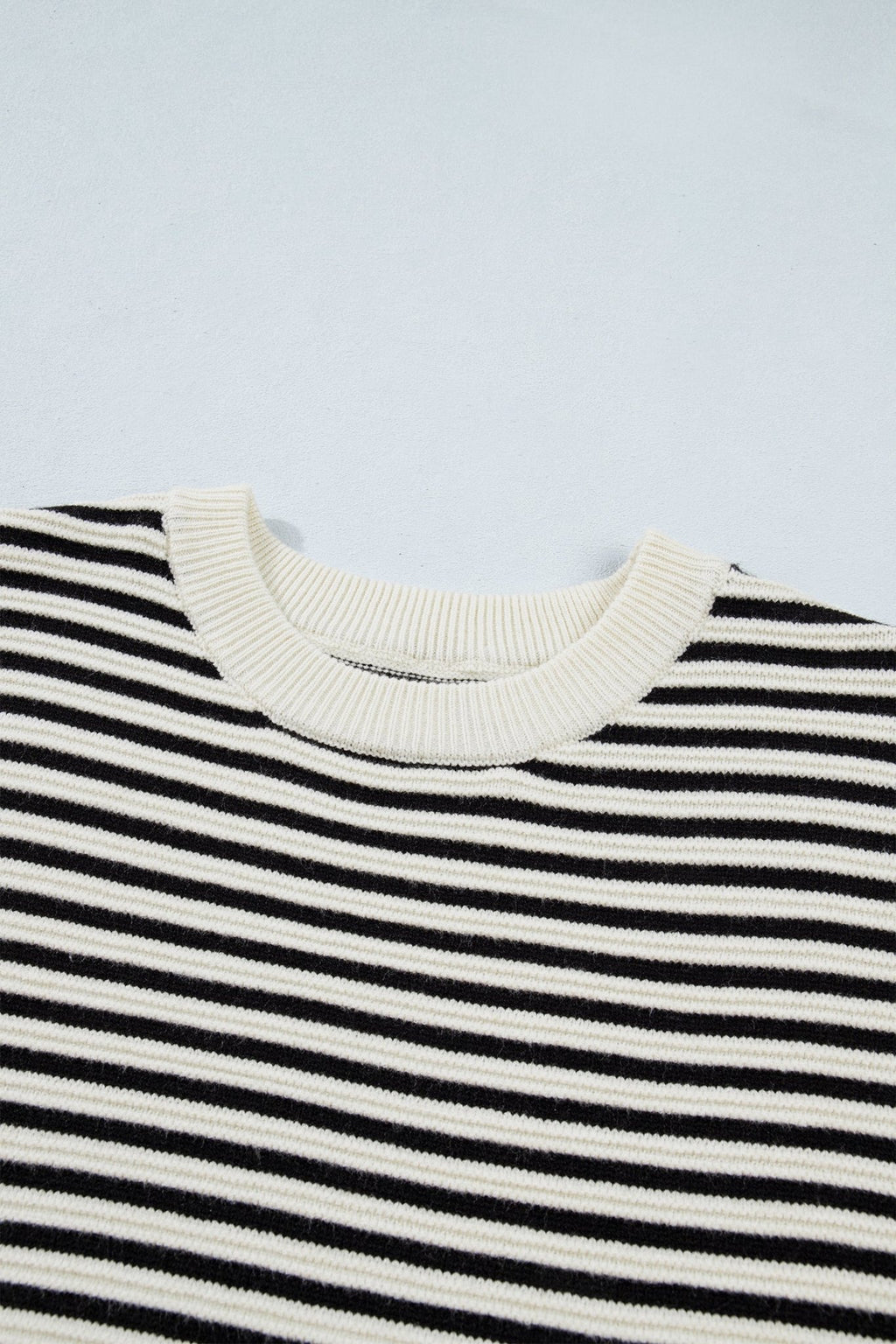 Stripe Ribbed Trim Reverse Seam Drop Shoulder Sweater - Rooted & Reckless Co.