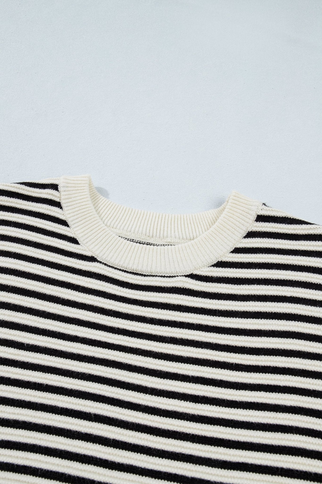 Stripe Ribbed Trim Reverse Seam Drop Shoulder Sweater - Rooted & Reckless Co.