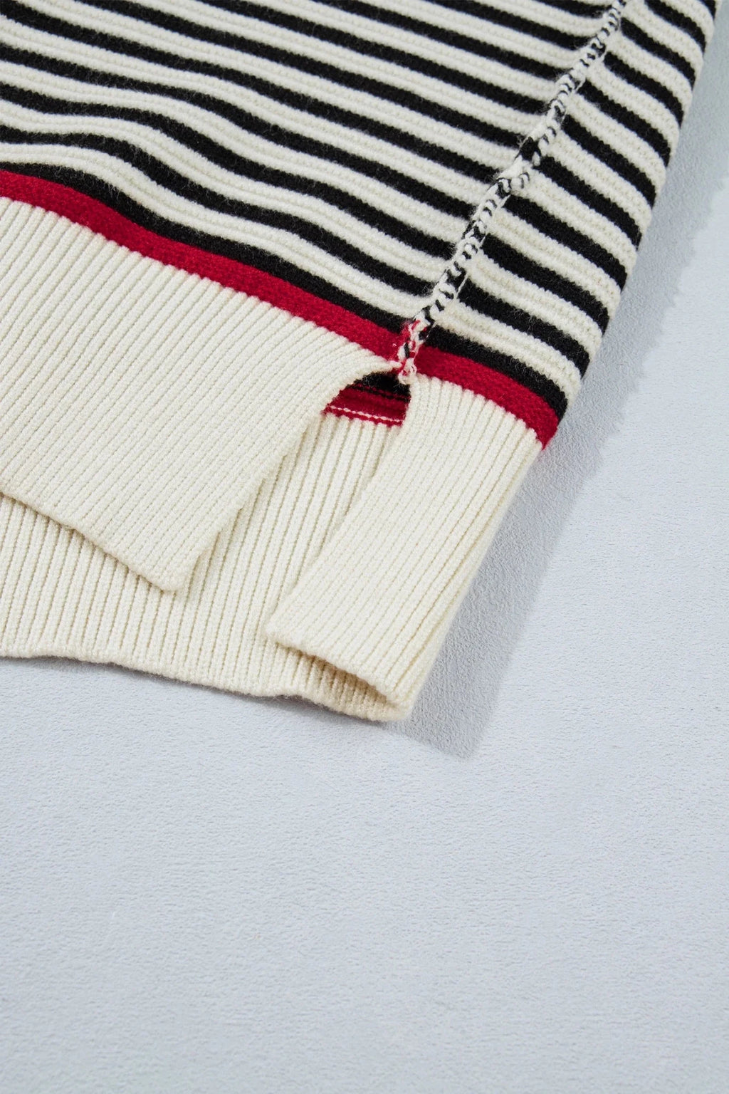 Stripe Ribbed Trim Reverse Seam Drop Shoulder Sweater - Rooted & Reckless Co.