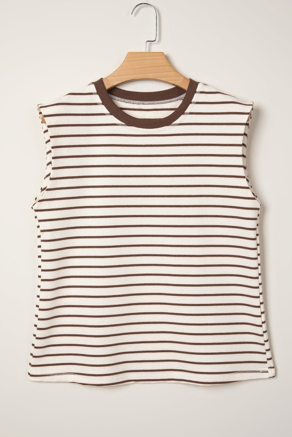 Stripe Ribbed Trim Round Neck Tank Top - Rooted & Reckless Co.