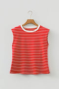 Stripe Ribbed Trim Round Neck Tank Top - Rooted & Reckless Co.