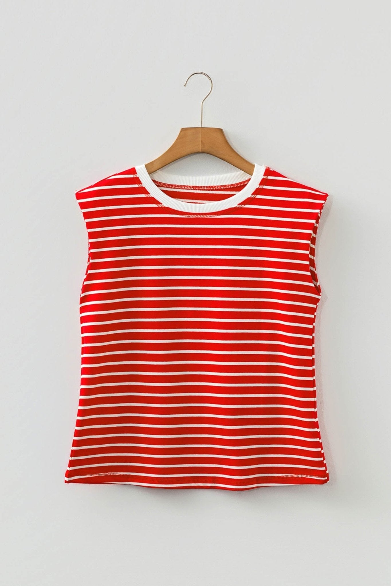 Stripe Ribbed Trim Round Neck Tank Top - Rooted & Reckless Co.