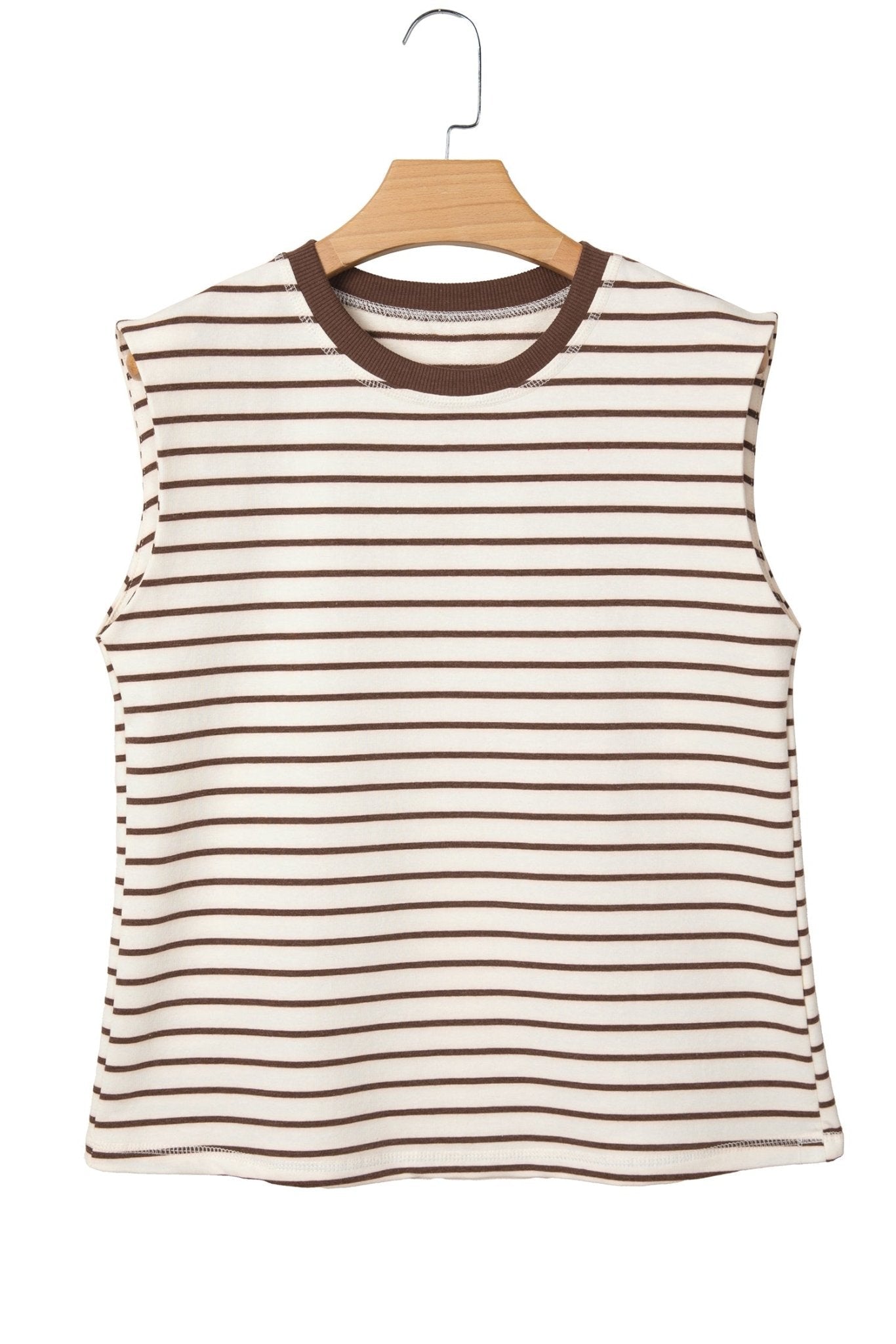 Stripe Ribbed Trim Round Neck Tank Top - Rooted & Reckless Co.