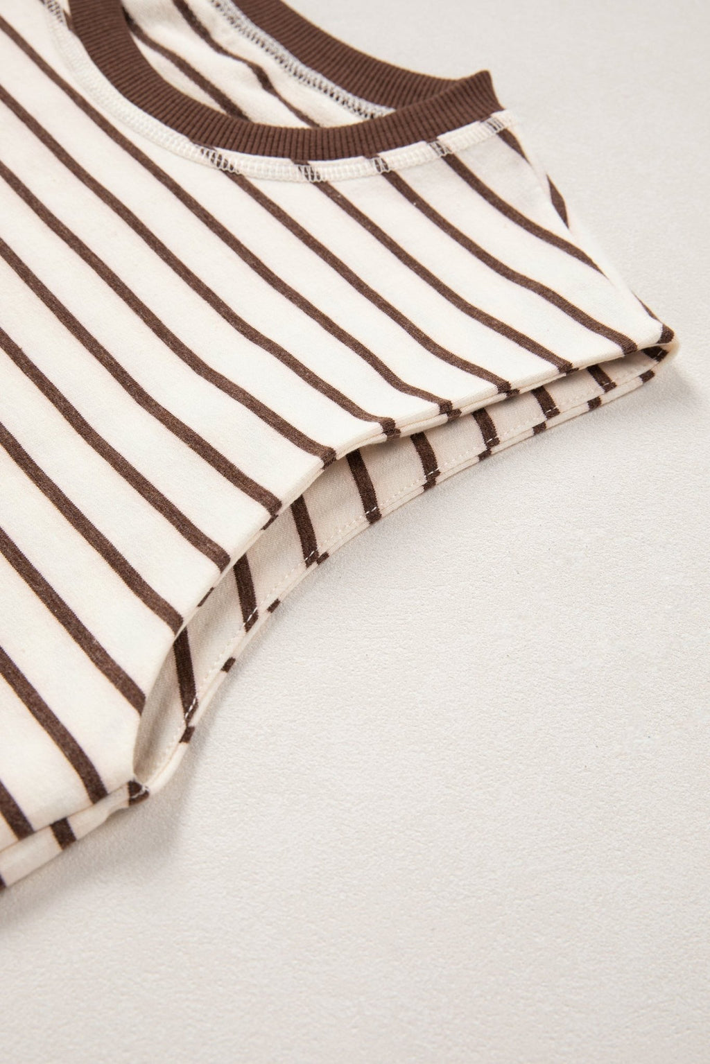 Stripe Ribbed Trim Round Neck Tank Top - Rooted & Reckless Co.