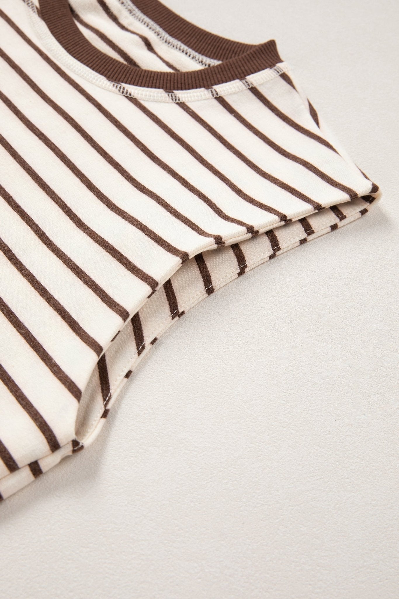 Stripe Ribbed Trim Round Neck Tank Top - Rooted & Reckless Co.