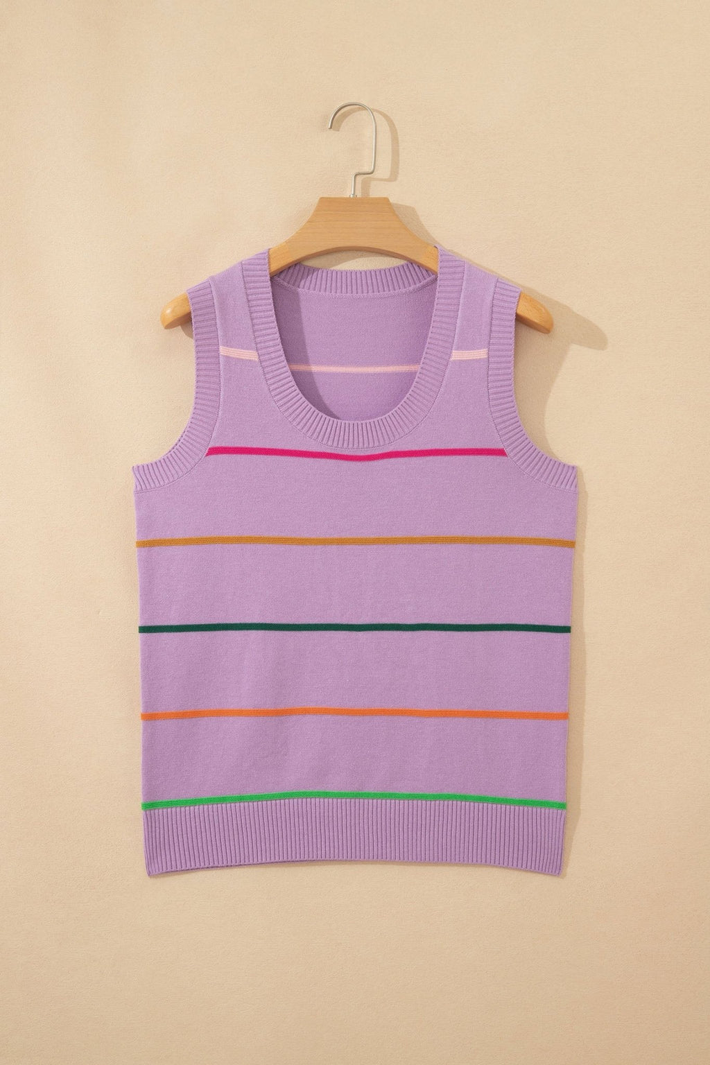 Stripe Ribbed Trim Sleeveless Sweater Knit Tank - Rooted & Reckless Co.