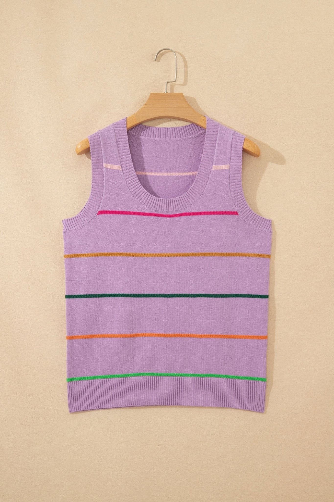 Stripe Ribbed Trim Sleeveless Sweater Knit Tank - Rooted & Reckless Co.