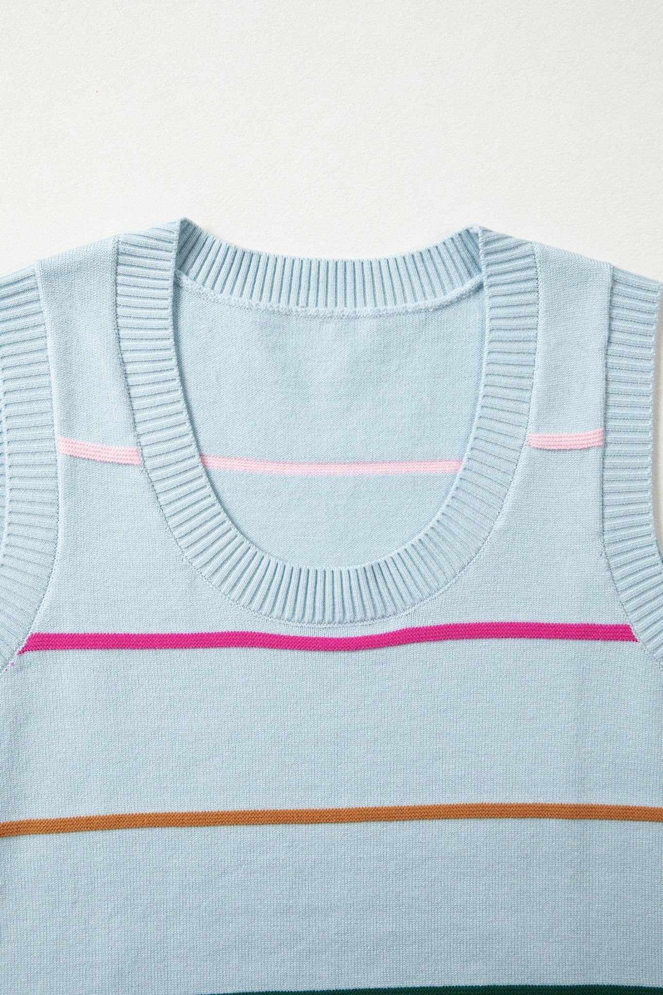 Stripe Ribbed Trim Sleeveless Sweater Knit Tank - Rooted & Reckless Co.