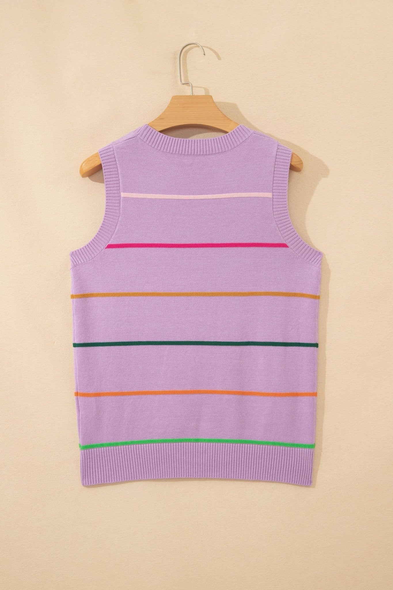 Stripe Ribbed Trim Sleeveless Sweater Knit Tank - Rooted & Reckless Co.