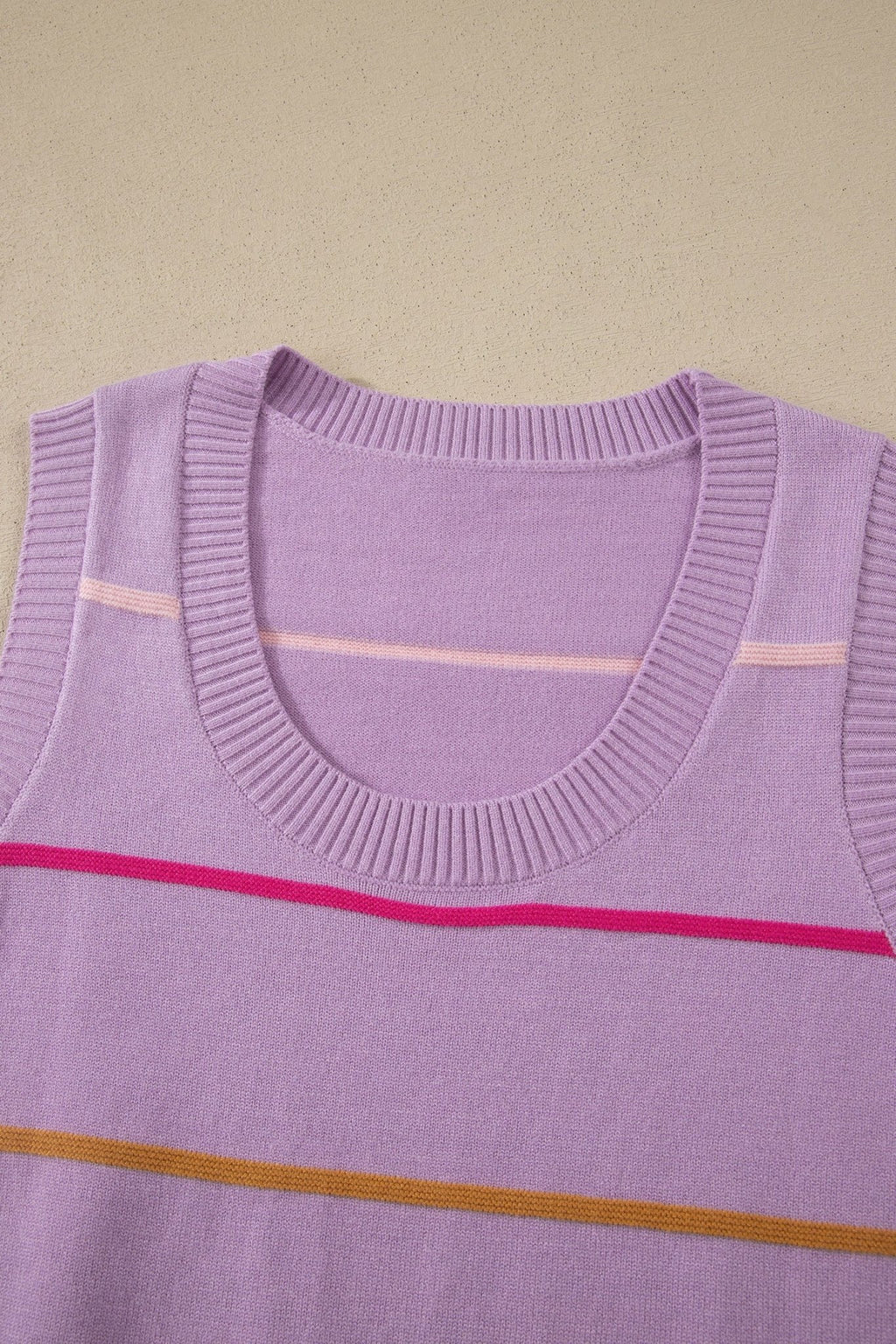 Stripe Ribbed Trim Sleeveless Sweater Knit Tank - Rooted & Reckless Co.