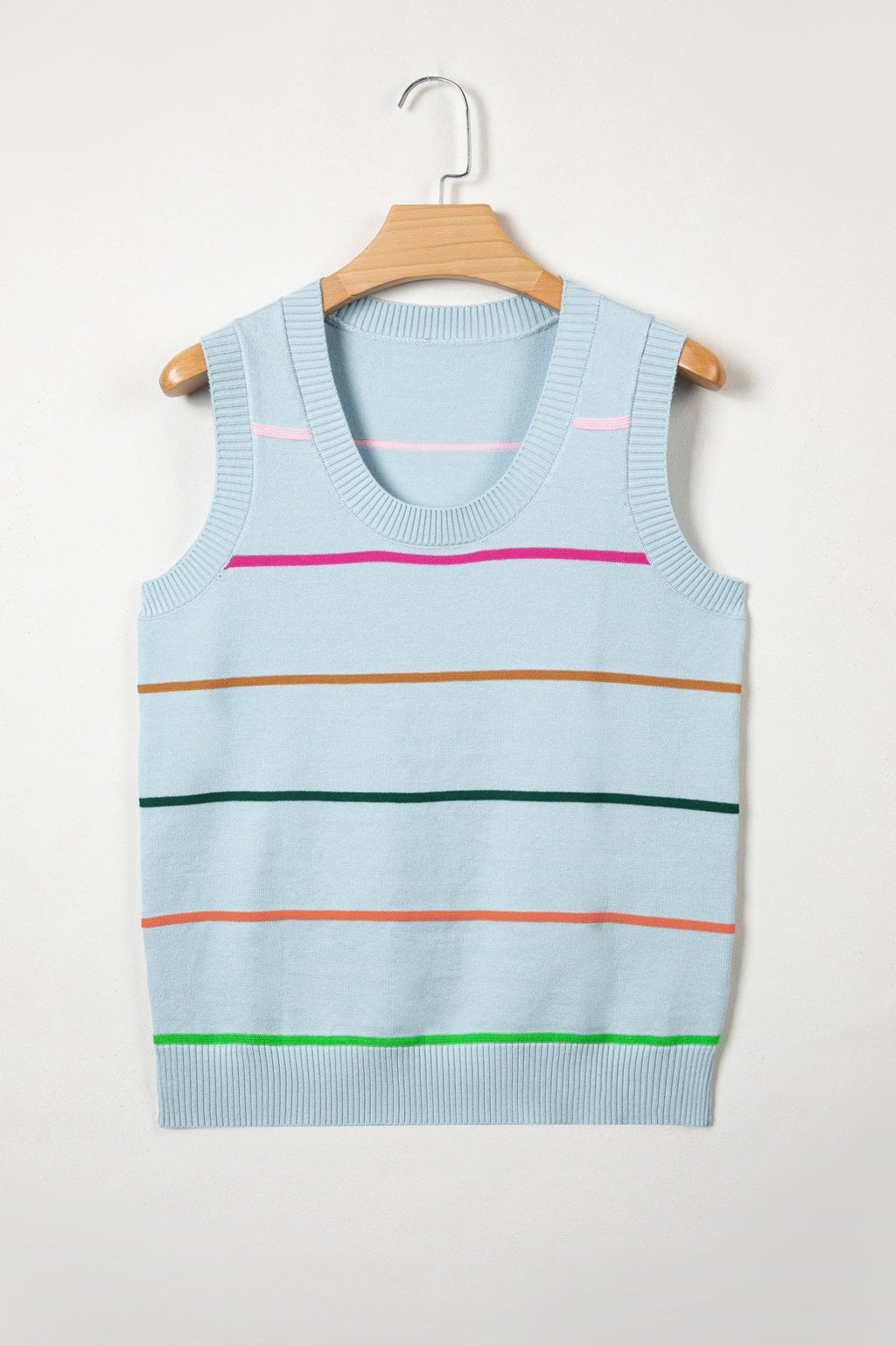 Stripe Ribbed Trim Sleeveless Sweater Knit Tank - Rooted & Reckless Co.