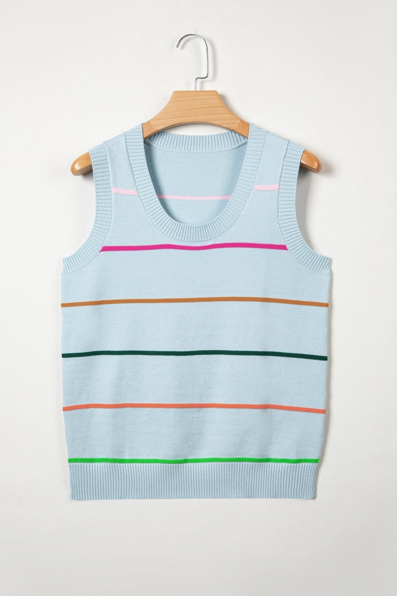 Stripe Ribbed Trim Sleeveless Sweater Knit Tank - Rooted & Reckless Co.