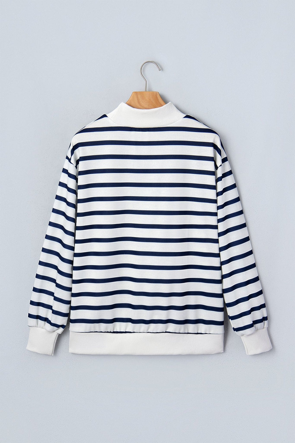Stripe Ribbed Trim Stand Neck Long Sleeve Sweatshirt - Rooted & Reckless Co.