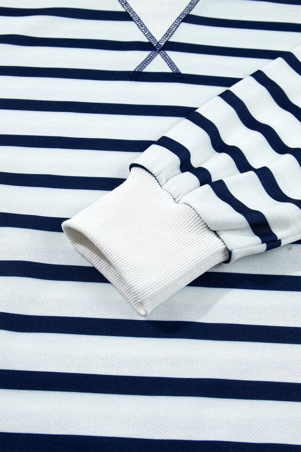 Stripe Ribbed Trim Stand Neck Long Sleeve Sweatshirt - Rooted & Reckless Co.
