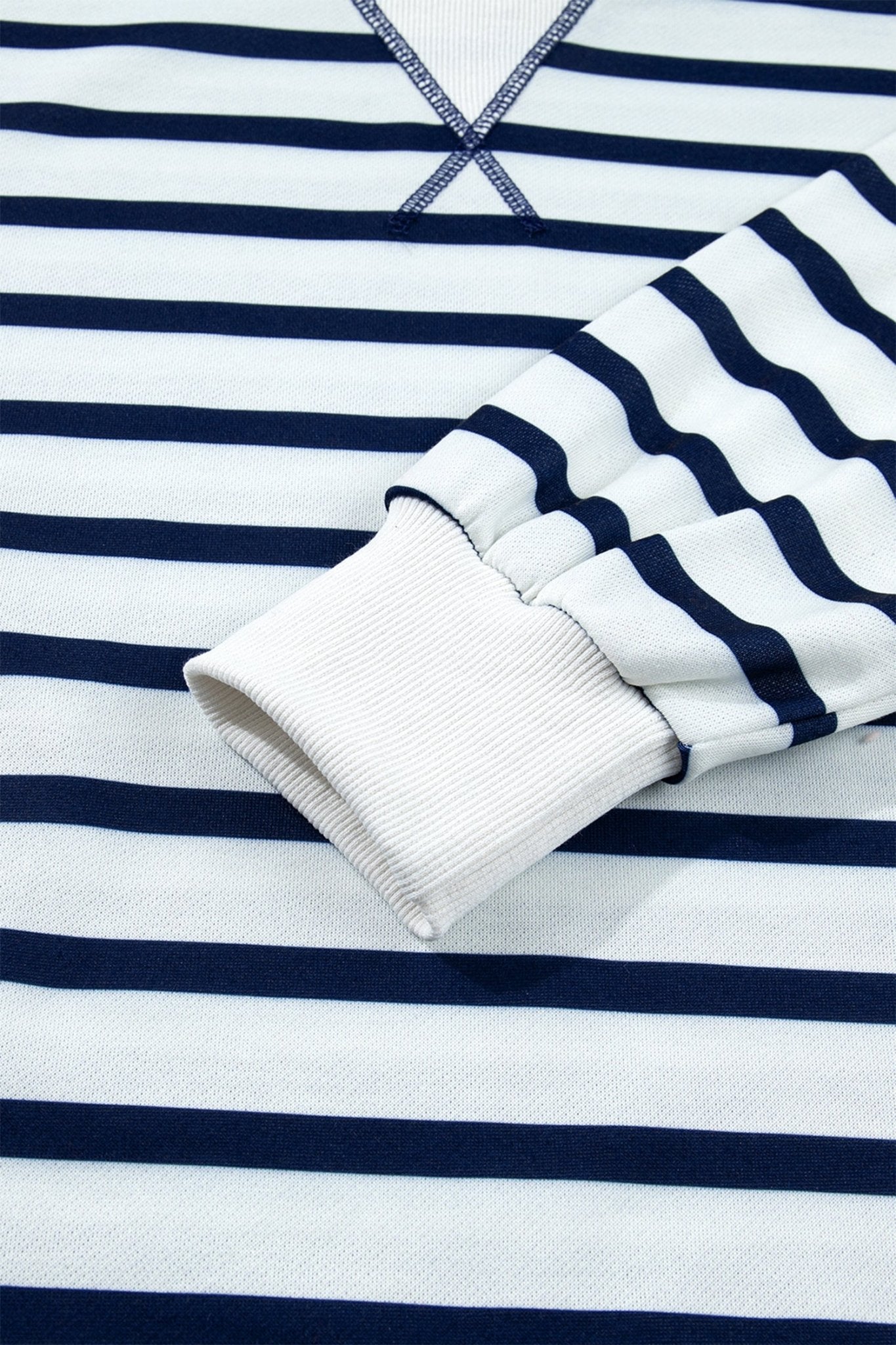 Stripe Ribbed Trim Stand Neck Long Sleeve Sweatshirt - Rooted & Reckless Co.