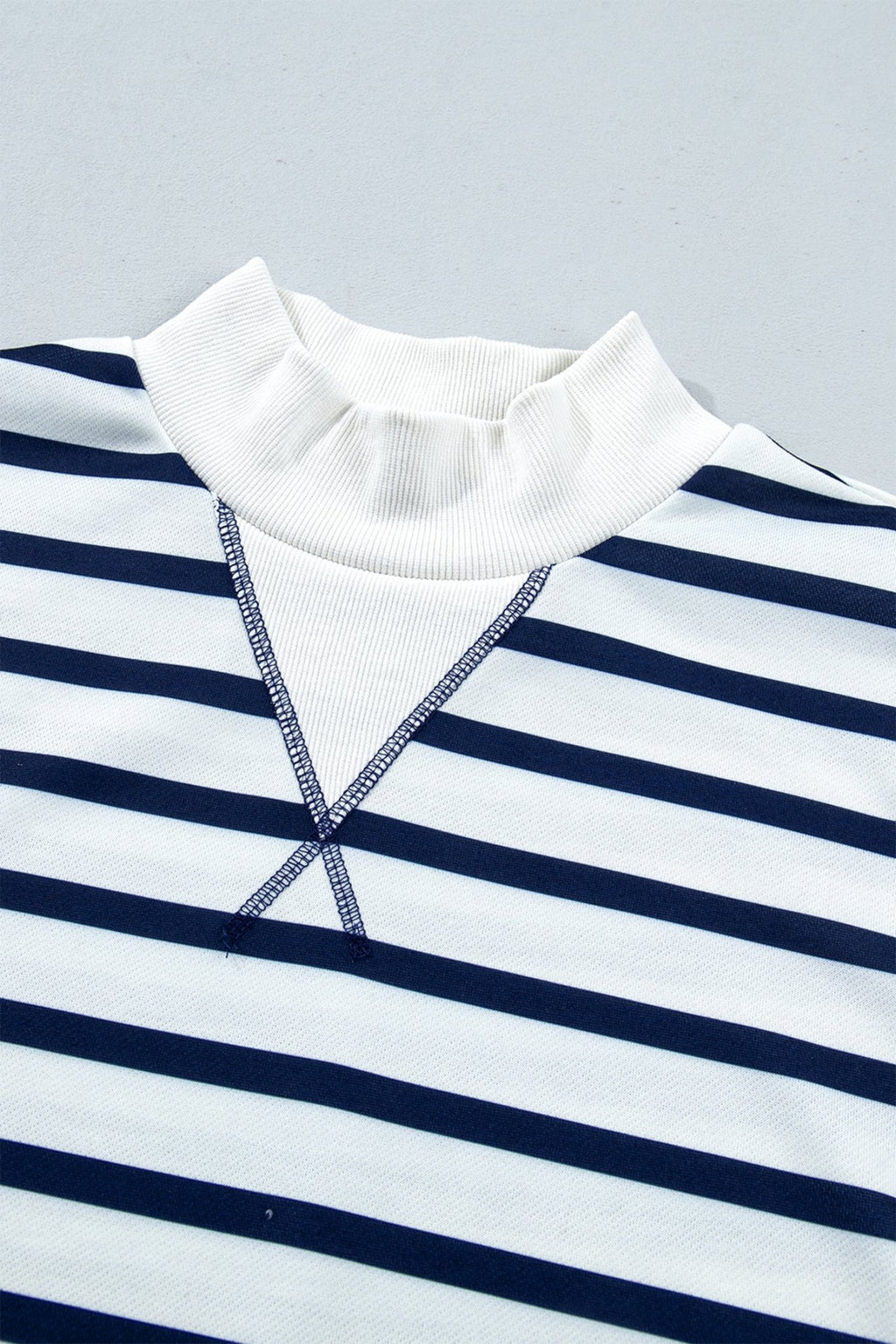 Stripe Ribbed Trim Stand Neck Long Sleeve Sweatshirt - Rooted & Reckless Co.
