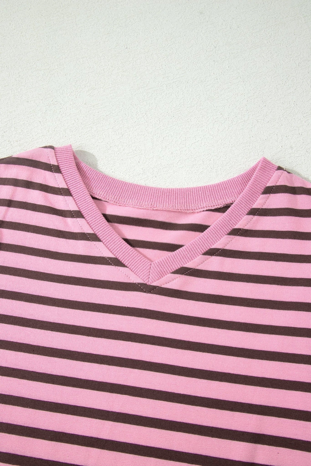 Stripe Ribbed Trim V-Neck Puff Sleeve Top - Rooted & Reckless Co.