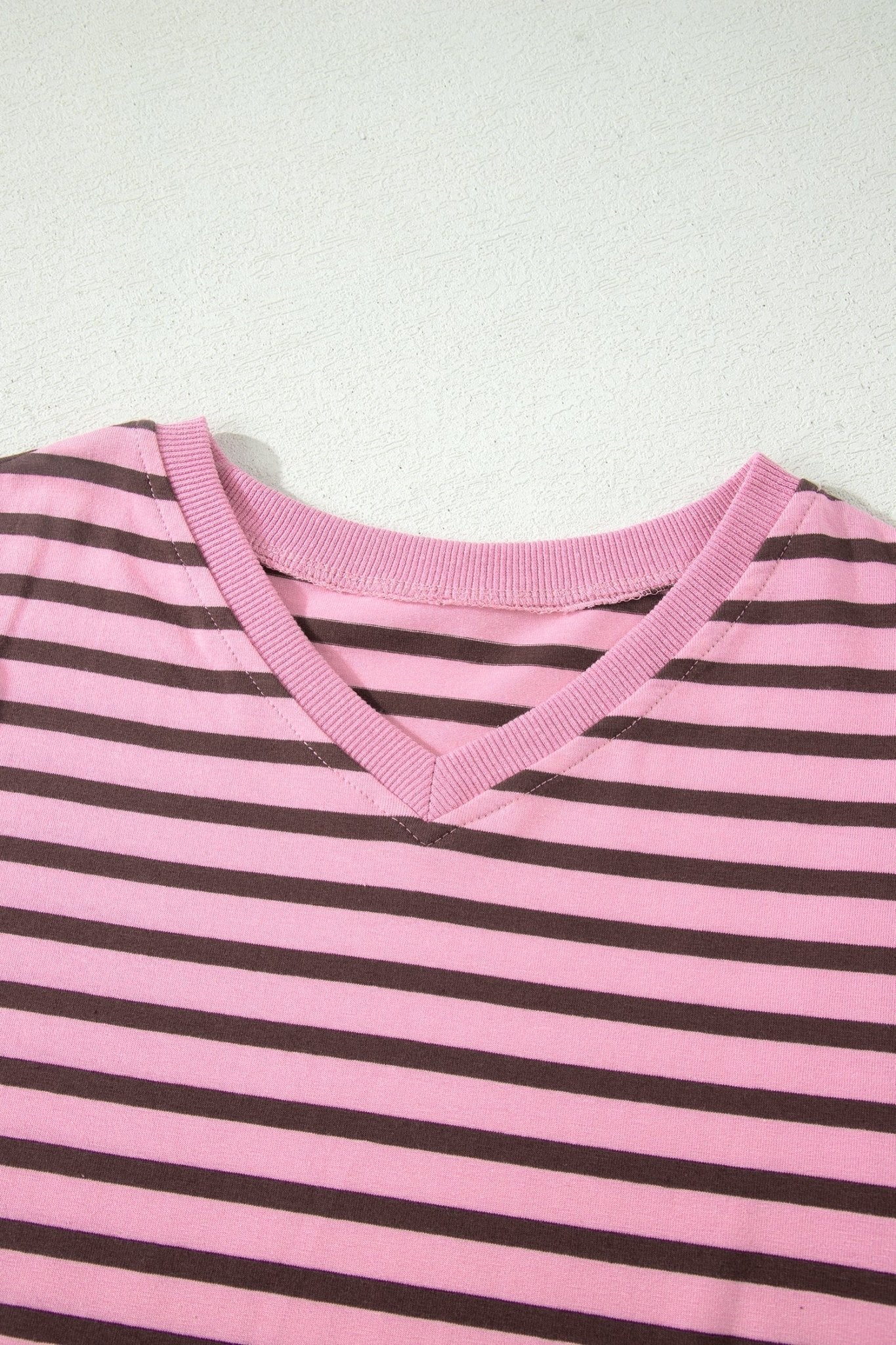 Stripe Ribbed Trim V-Neck Puff Sleeve Top - Rooted & Reckless Co.