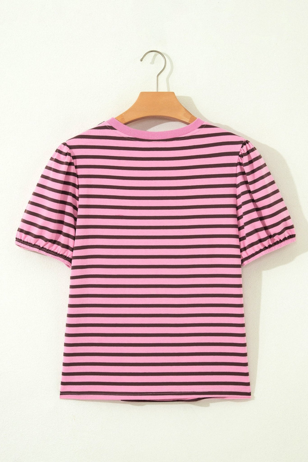 Stripe Ribbed Trim V-Neck Puff Sleeve Top - Rooted & Reckless Co.