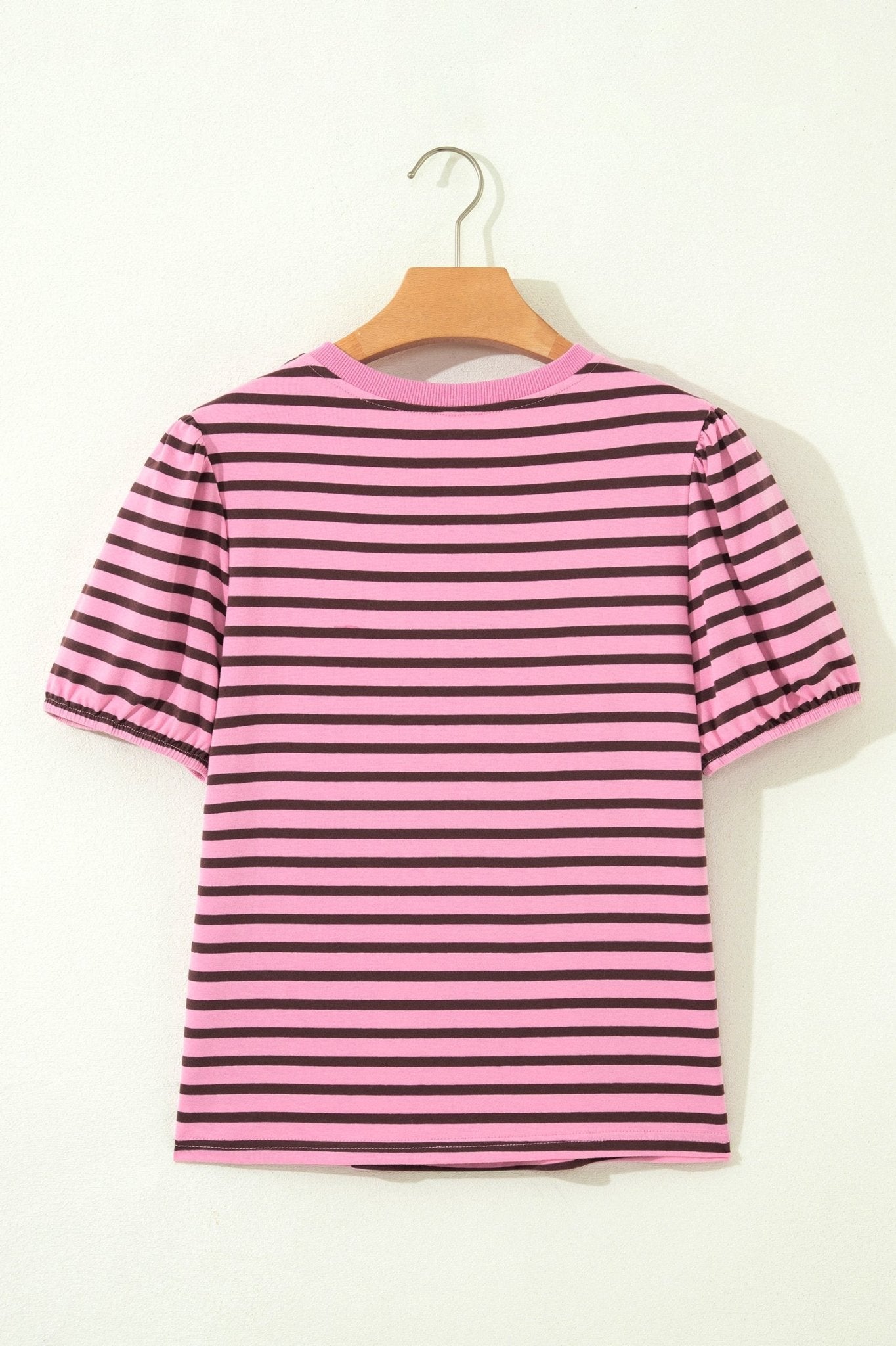 Stripe Ribbed Trim V-Neck Puff Sleeve Top - Rooted & Reckless Co.