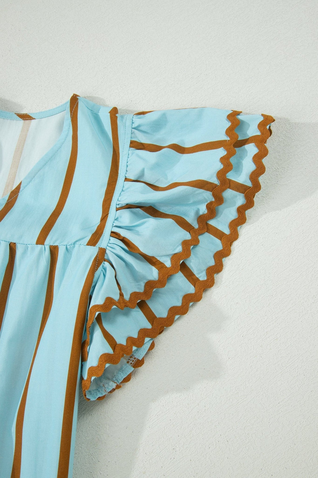 Stripe Ricrac Trim Double Ruffle Short Sleeve Blouse - Rooted & Reckless Co.