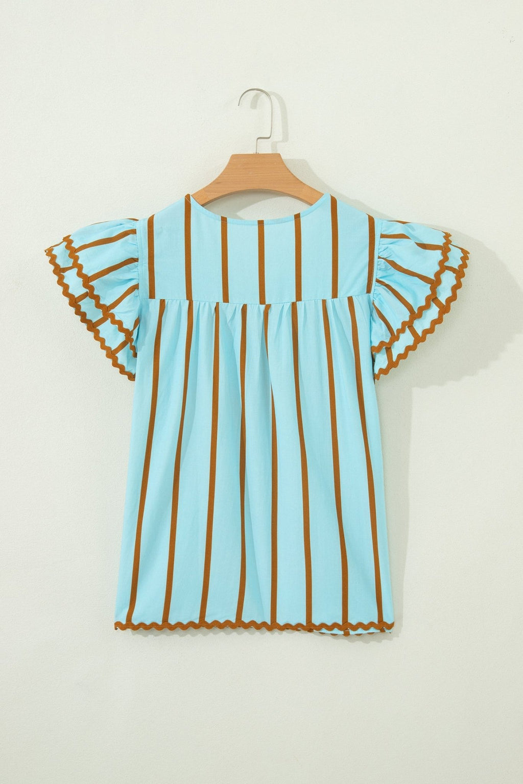 Stripe Ricrac Trim Double Ruffle Short Sleeve Blouse - Rooted & Reckless Co.