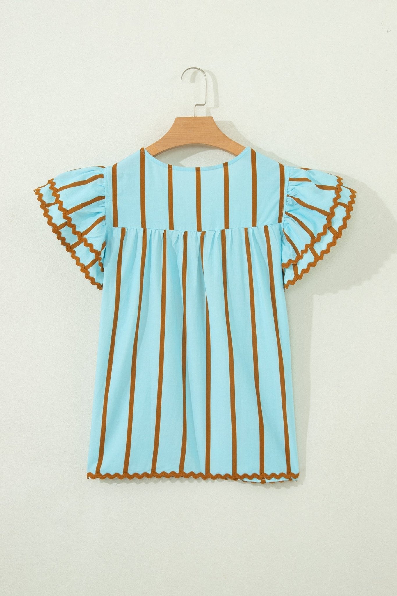 Stripe Ricrac Trim Double Ruffle Short Sleeve Blouse - Rooted & Reckless Co.