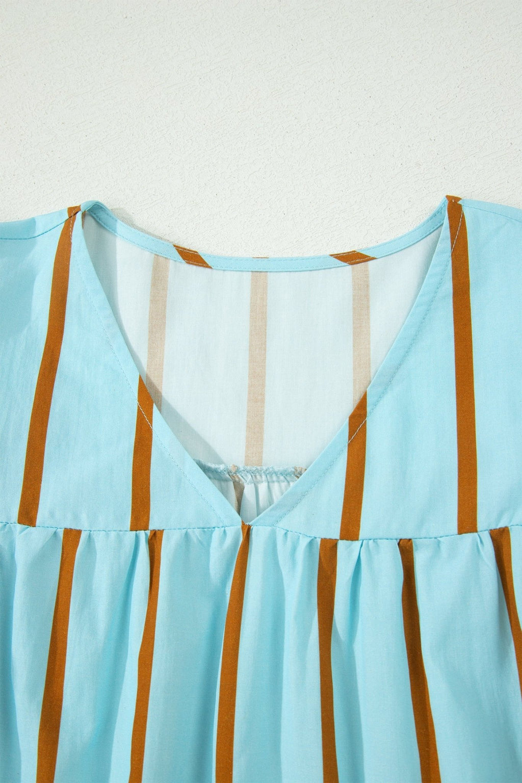 Stripe Ricrac Trim Double Ruffle Short Sleeve Blouse - Rooted & Reckless Co.