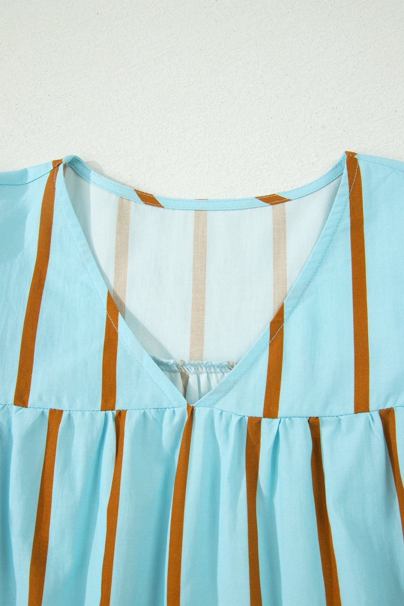 Stripe Ricrac Trim Double Ruffle Short Sleeve Blouse - Rooted & Reckless Co.