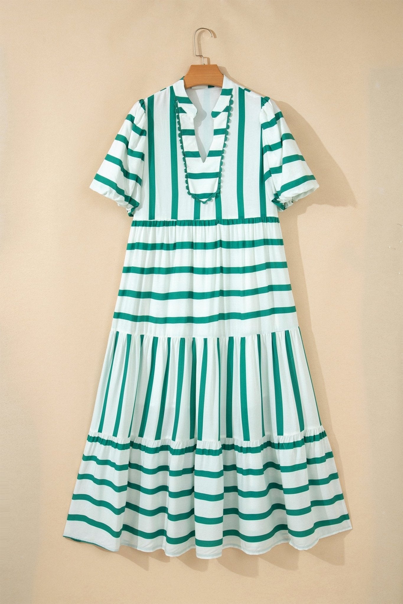 Stripe Ricrac Trim Notched Neck Midi Dress - Rooted & Reckless Co.