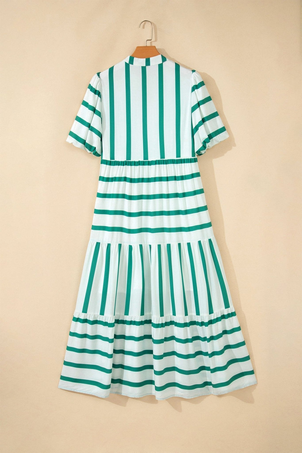 Stripe Ricrac Trim Notched Neck Midi Dress - Rooted & Reckless Co.