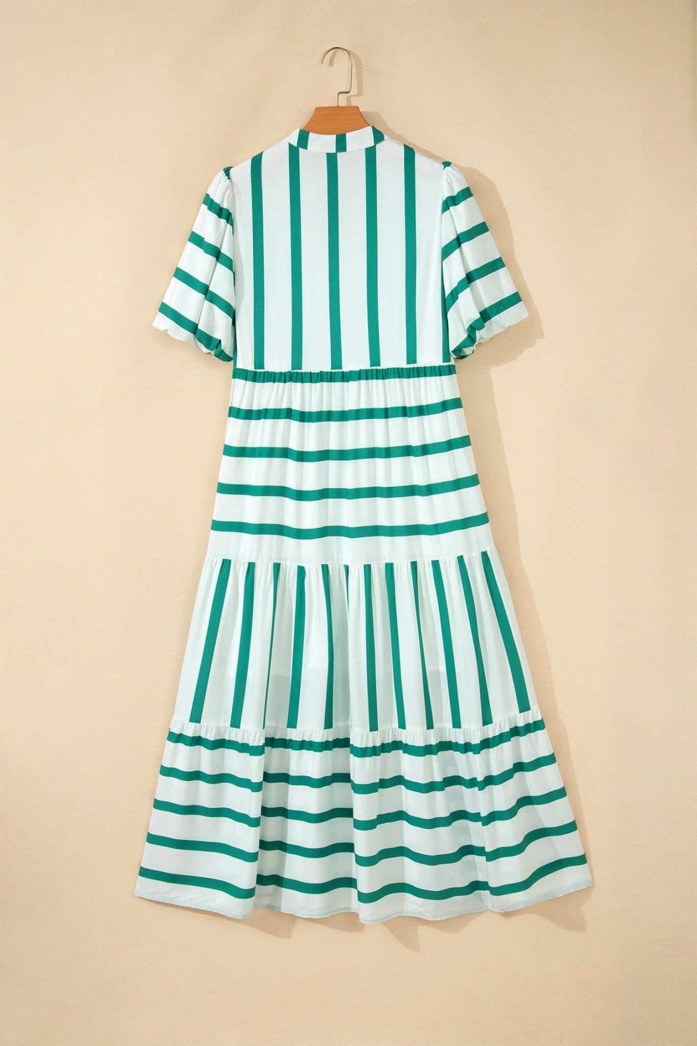 Stripe Ricrac Trim Notched Neck Midi Dress - Rooted & Reckless Co.