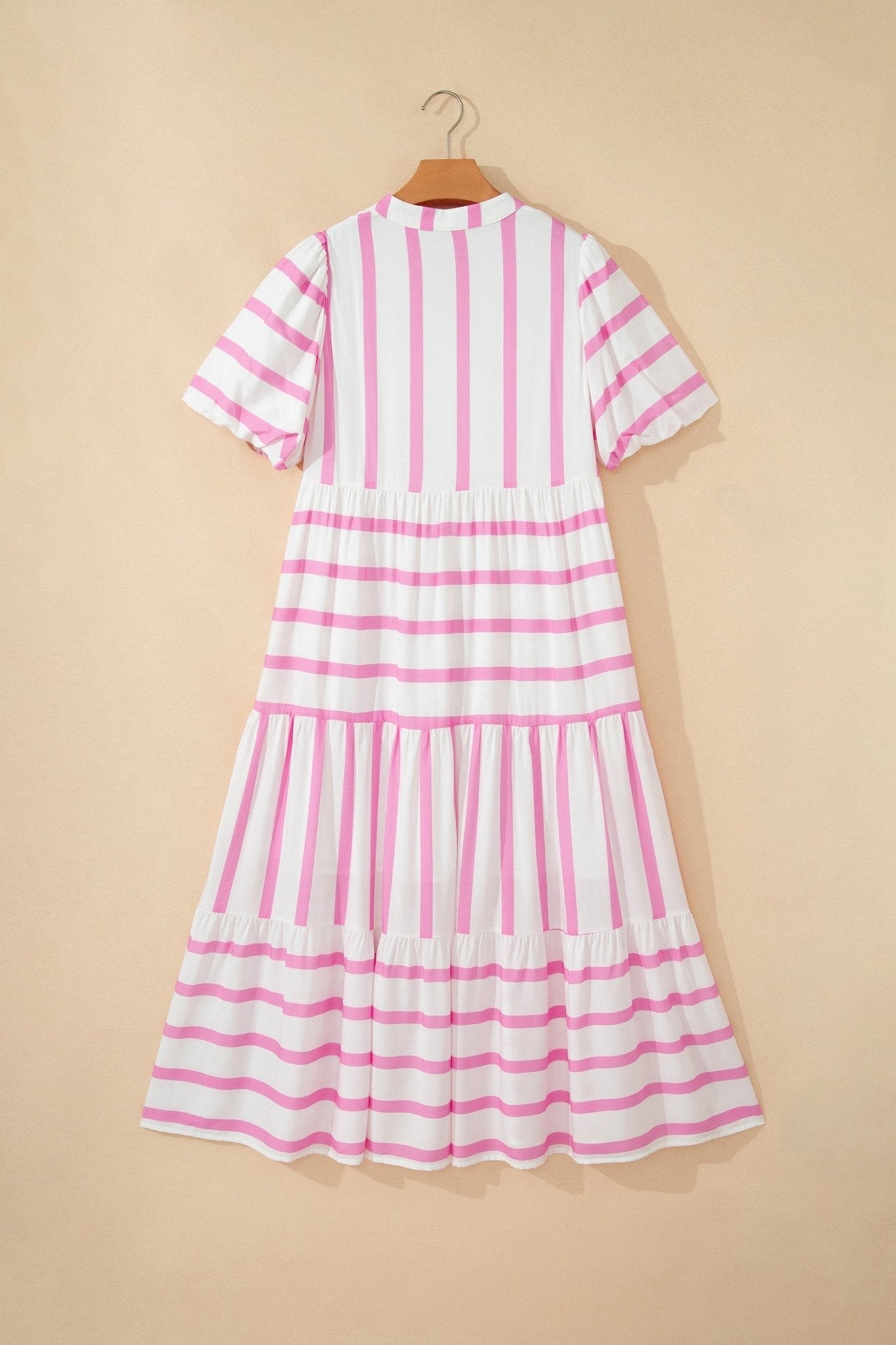Stripe Ricrac Trim Notched Neck Midi Dress - Rooted & Reckless Co.